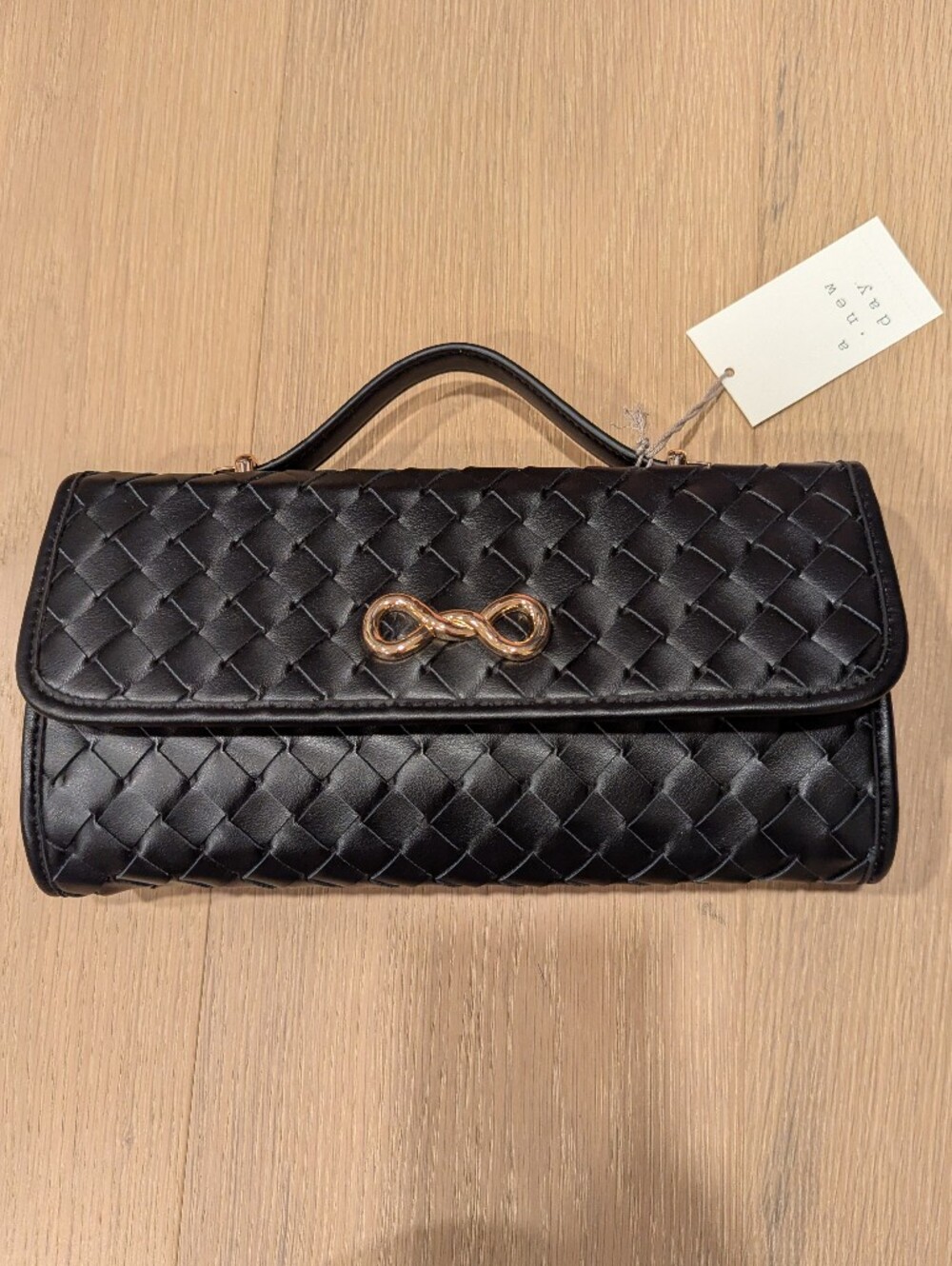 a new day Black Woven Mini Top-Handle Bag with Gold Accent